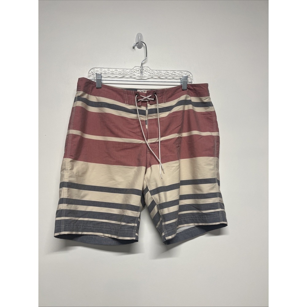 J Crew Board Shorts Mens Size 35 Multicolor Striped Summer Beach Flex Swimwear